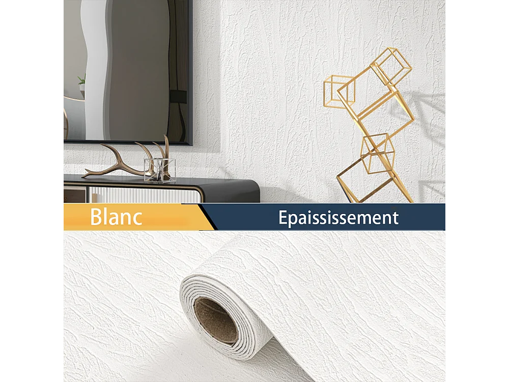 Papier peint 3D autocollant épais effet ondulation blanc, 60 cm x 2,8 m, style jardin, 1,68 m²