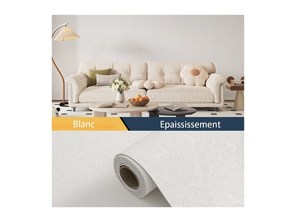 Papier peint autocollant 3D épais effet ciment blanc, rouleau de 60 cm x 2,8 m, style industriel, 1,68 m²
