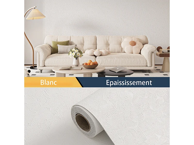 Papier peint autocollant 3D épais effet ciment blanc, rouleau de 60 cm x 2,8 m, style industriel, 1,68 m²