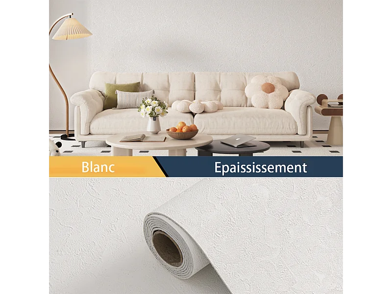 Papier peint autocollant 3D épais effet ciment blanc, rouleau de 60 cm x 2,8 m, style industriel, 1,68 m²