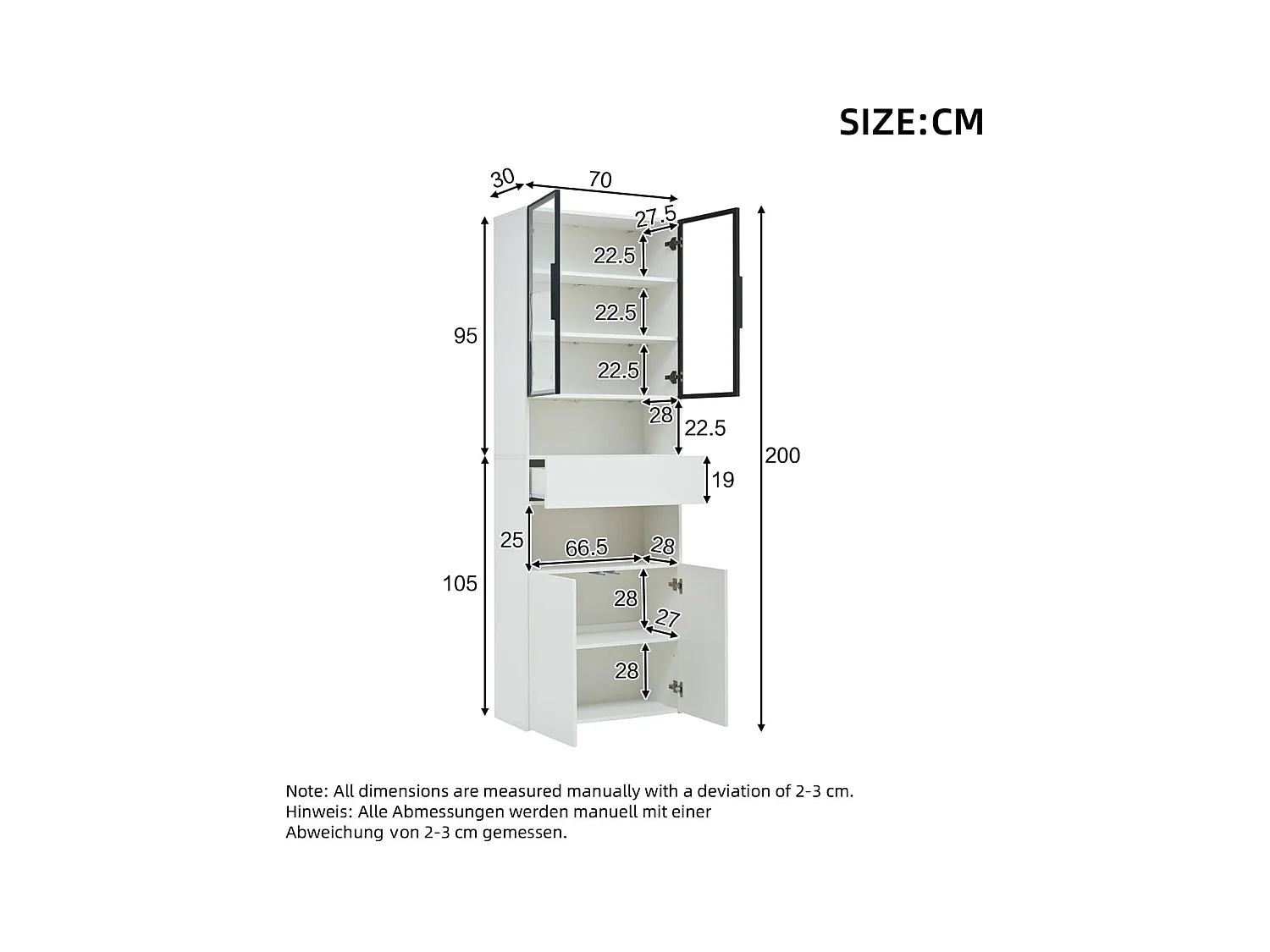 Vitrine,Vitrinenschränke Mit Schubladen und Schränken,Glasvitrine mit Glastüren und LED,Hochschrank mit Offene Speicherplattform,Bücherschrank