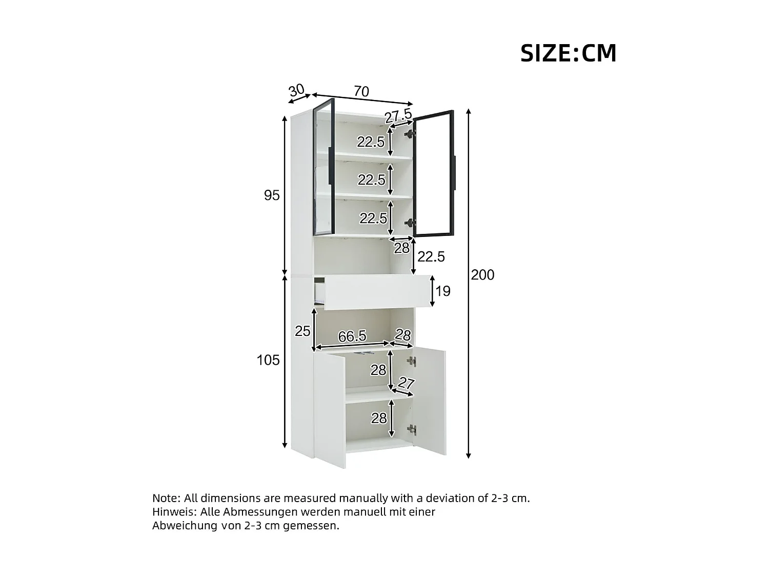 Vitrine,Vitrinenschränke Mit Schubladen und Schränken,Glasvitrine mit Glastüren und LED,Hochschrank mit Offene Speicherplattform,Bücherschrank