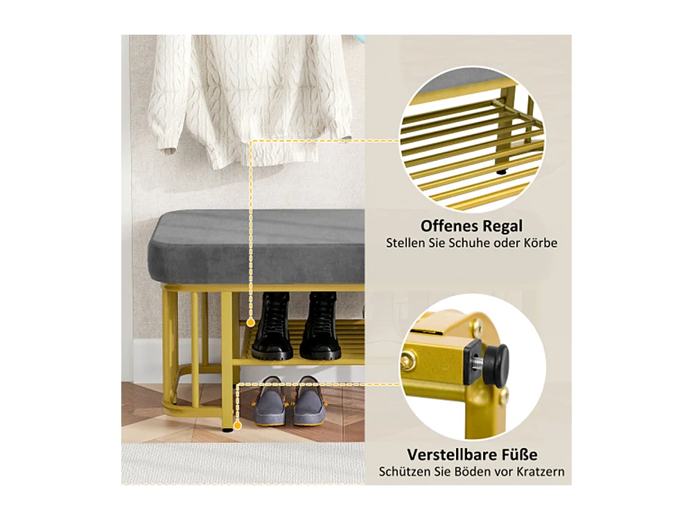 Schuhbank mit Sitzfläche aus Metallgestell,Schuhschrank Platzsparende Flurbank mit verstellbaren Füßen als Schuhbank für Flur