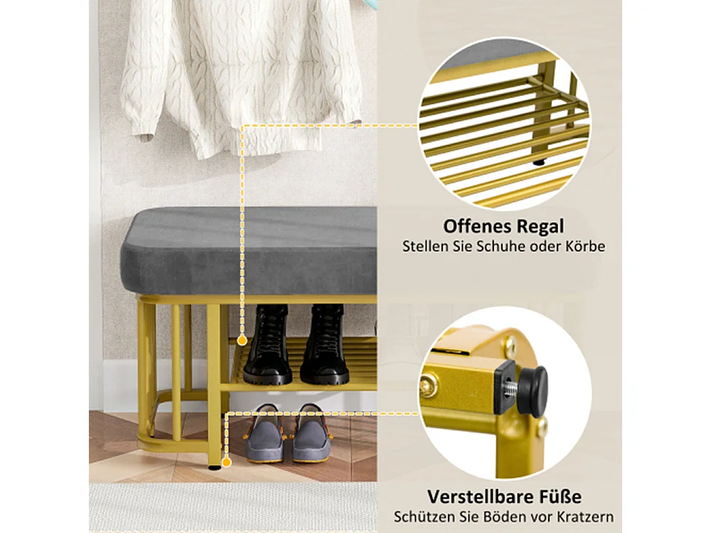 Schuhbank mit Sitzfläche aus Metallgestell,Schuhschrank Platzsparende Flurbank mit verstellbaren Füßen als Schuhbank für Flur