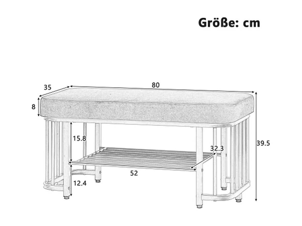Schuhbank mit Sitzfläche aus Metallgestell,Schuhschrank Platzsparende Flurbank mit verstellbaren Füßen als Schuhbank für Flur