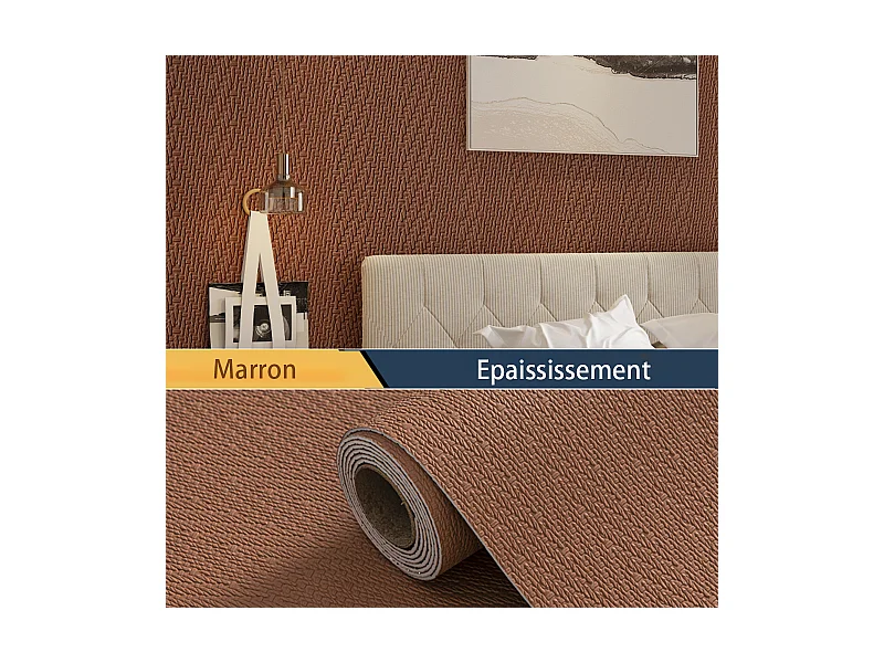 Papier peint 3D effet tissu marron, autocollant, épais, rouleau de 60 cm x 2,8 m, style jardin doux, 1,68 m²