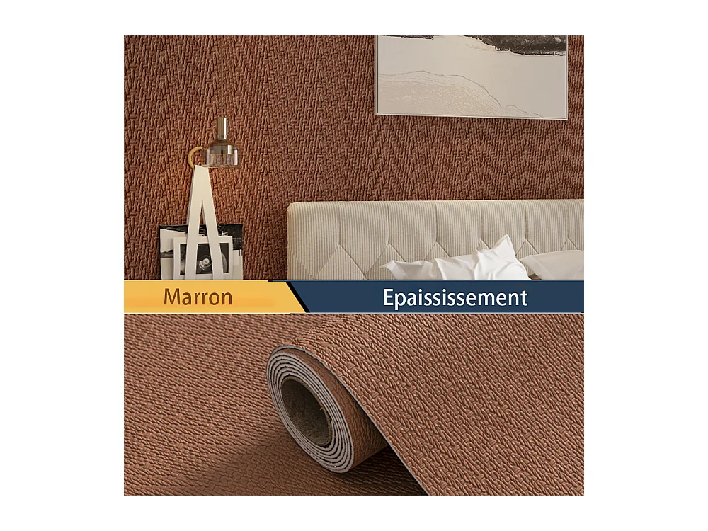 Papier peint 3D effet tissu marron, autocollant, épais, rouleau de 60 cm x 2,8 m, style jardin doux, 1,68 m²
