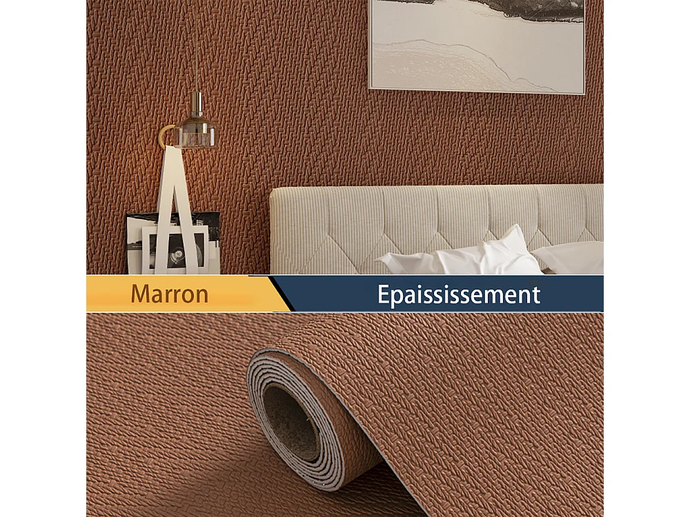 Papier peint 3D effet tissu marron, autocollant, épais, rouleau de 60 cm x 2,8 m, style jardin doux, 1,68 m²