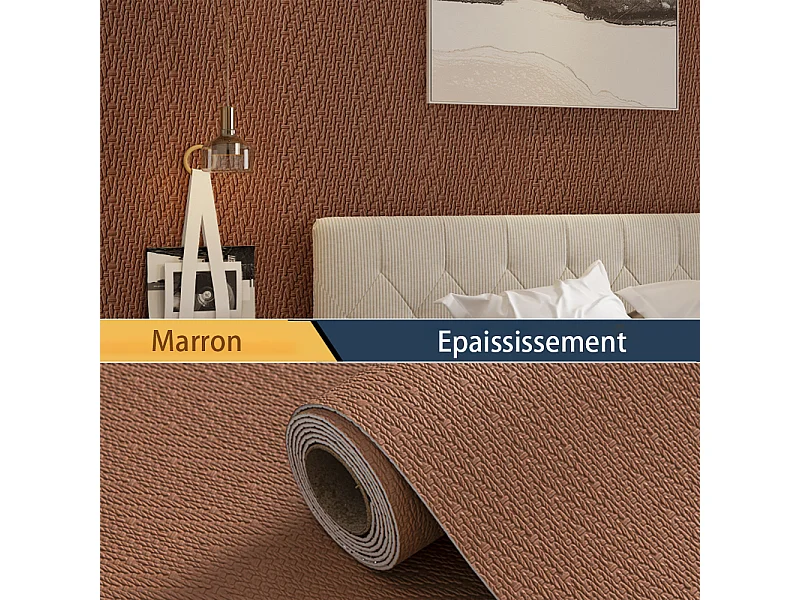 Papier peint 3D effet tissu marron, autocollant, épais, rouleau de 60 cm x 2,8 m, style jardin doux, 1,68 m²