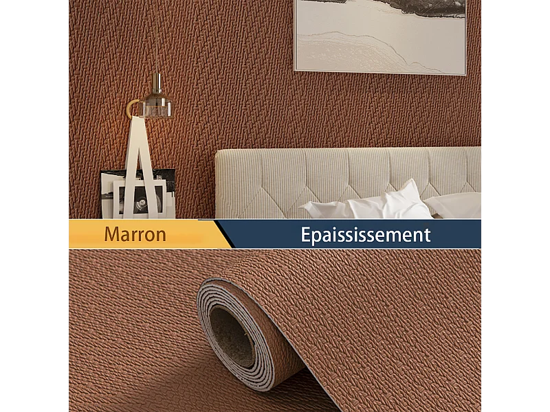 Papier peint 3D effet tissu marron, autocollant, épais, rouleau de 60 cm x 2,8 m, style jardin doux, 1,68 m²