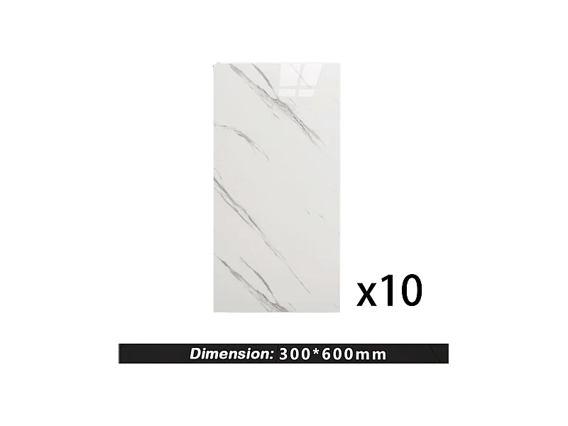 10 papiers peints 3D autocollants effet carrelage, 30 cm x 60 cm, blanc, 1,8 m²