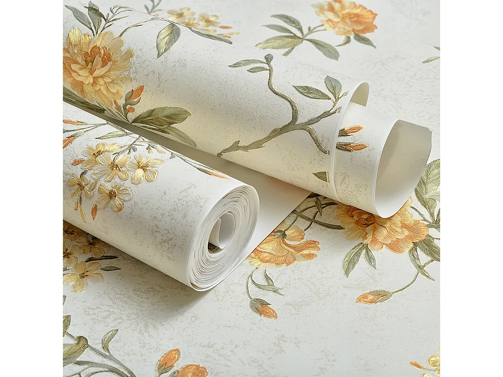 Papier peint texturé 3D Palace Garden, série Retro Vintage, 10 x 0,53 m, pour le salon, papier peint à fleurs beiges chaleureuses
