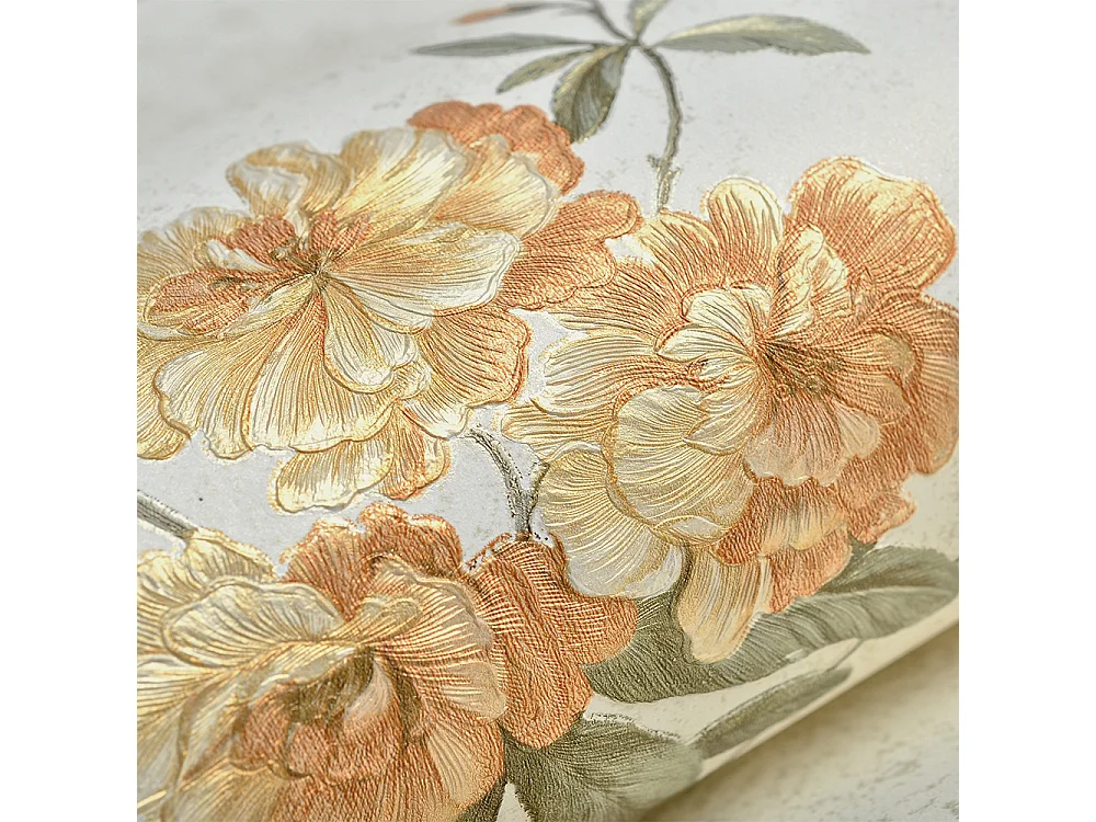 Papier peint texturé 3D Palace Garden, série Retro Vintage, 10 x 0,53 m, pour le salon, papier peint à fleurs beiges chaleureuses