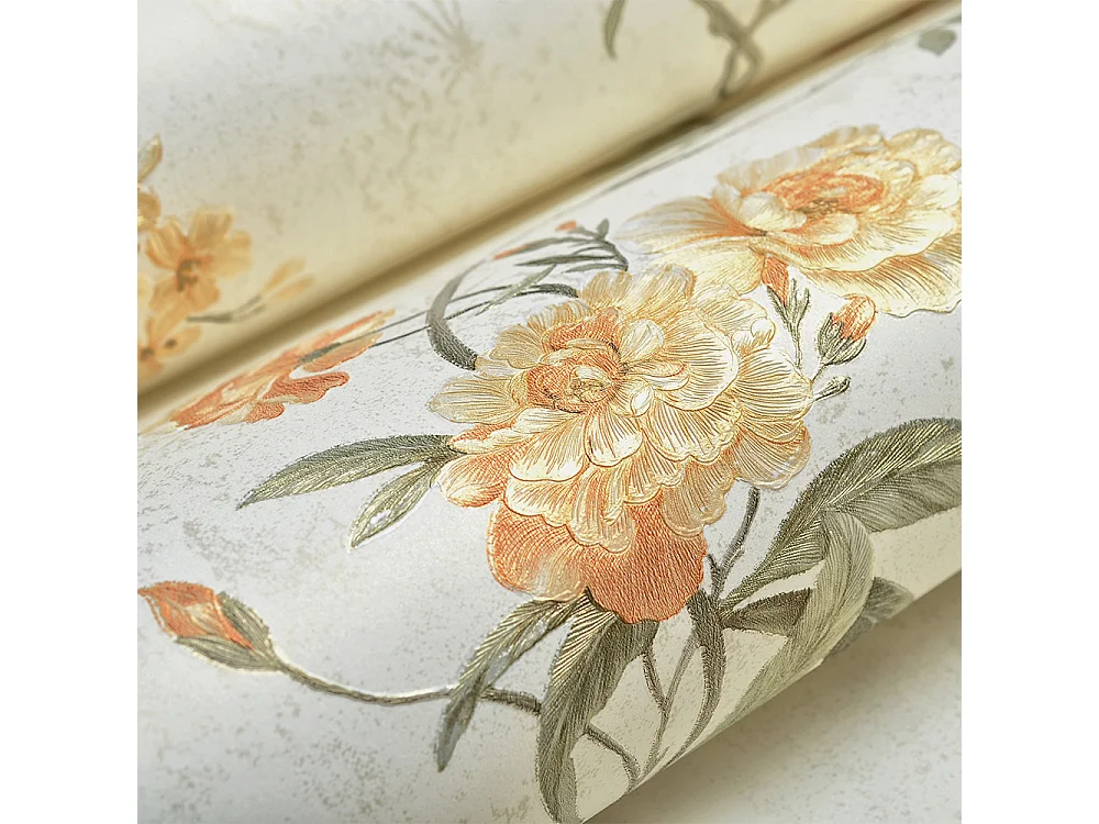 Papier peint texturé 3D Palace Garden, série Retro Vintage, 10 x 0,53 m, pour le salon, papier peint à fleurs beiges chaleureuses