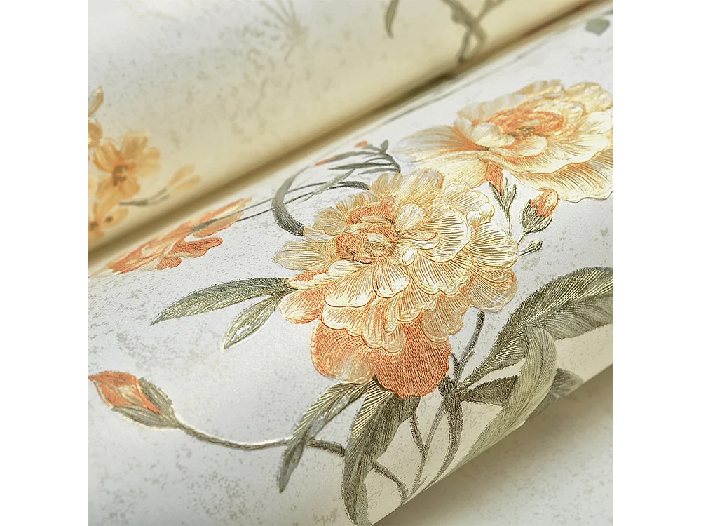Papier peint texturé 3D Palace Garden, série Retro Vintage, 10 x 0,53 m, pour le salon, papier peint à fleurs beiges chaleureuses