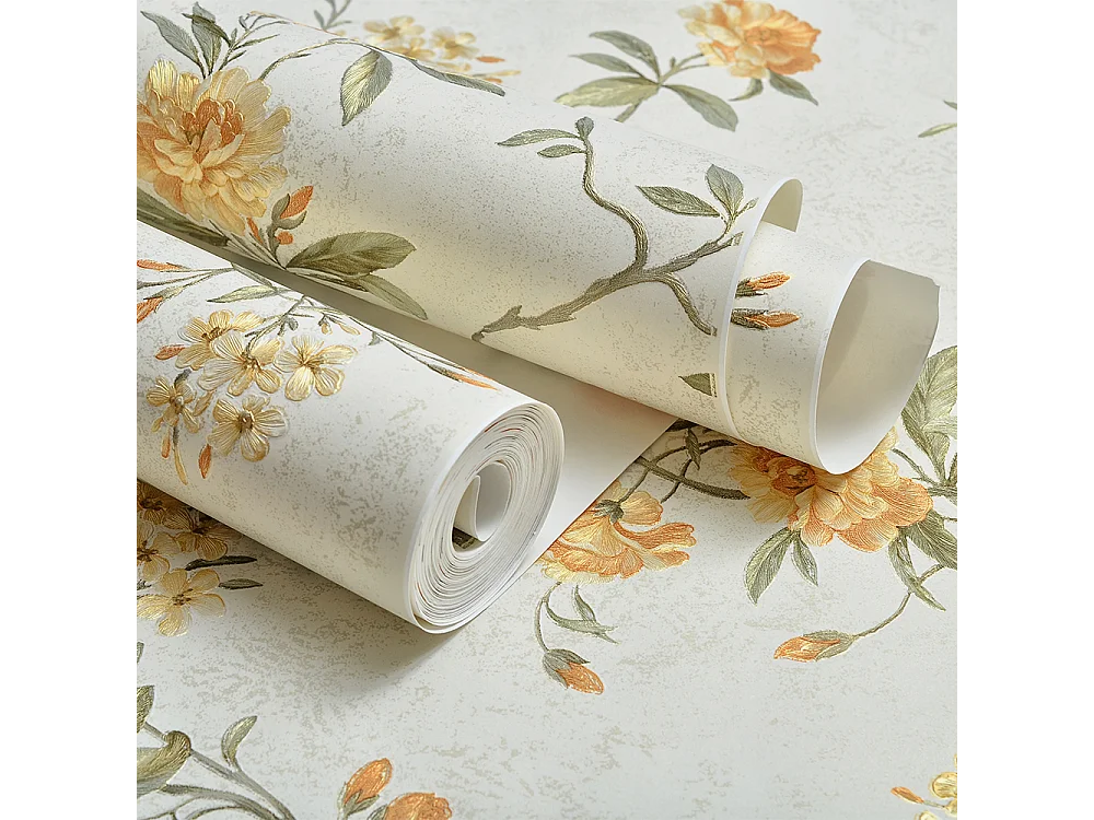 Papier peint texturé 3D Palace Garden, série Retro Vintage, 10 x 0,53 m, pour le salon, papier peint à fleurs beiges chaleureuses