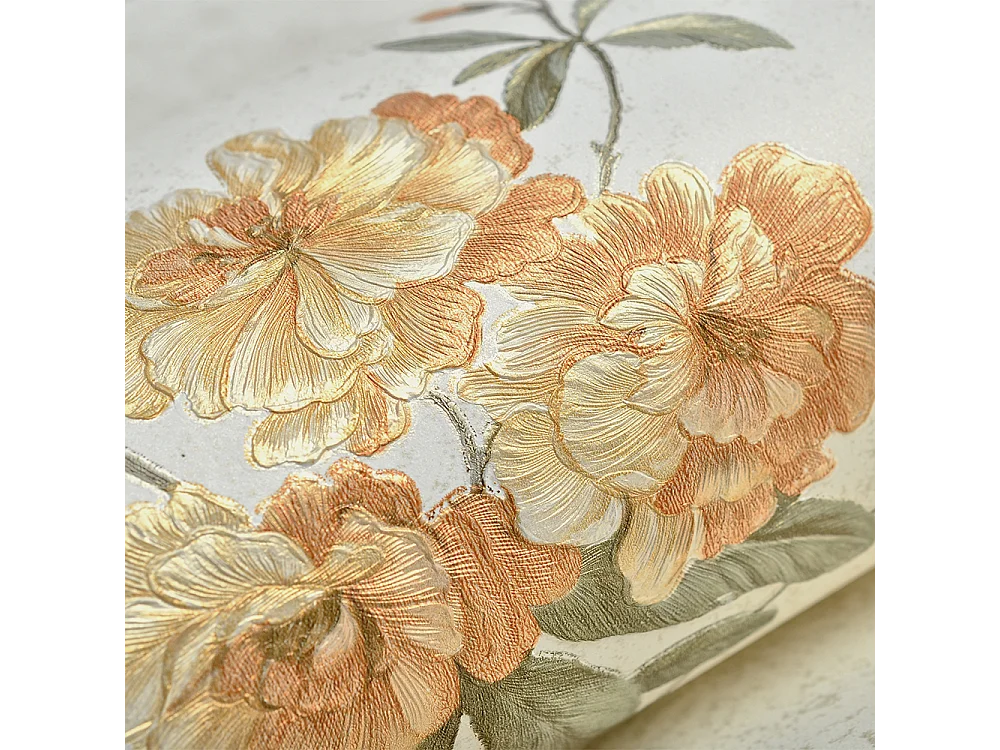 Papier peint texturé 3D Palace Garden, série Retro Vintage, 10 x 0,53 m, pour le salon, papier peint à fleurs beiges chaleureuses