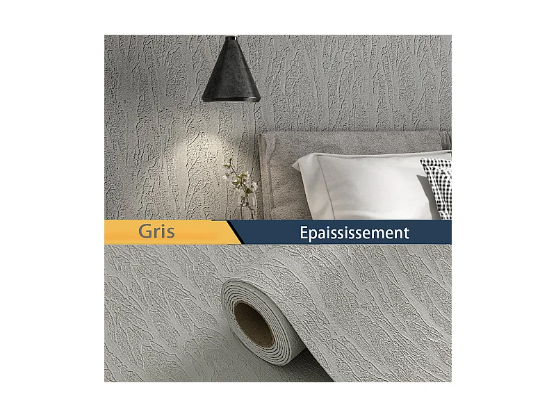 Papier peint 3D effet ondulation gris, autocollant, épais, rouleau de 60 cm x 2,8 m, style jardin doux, 1,68 m²