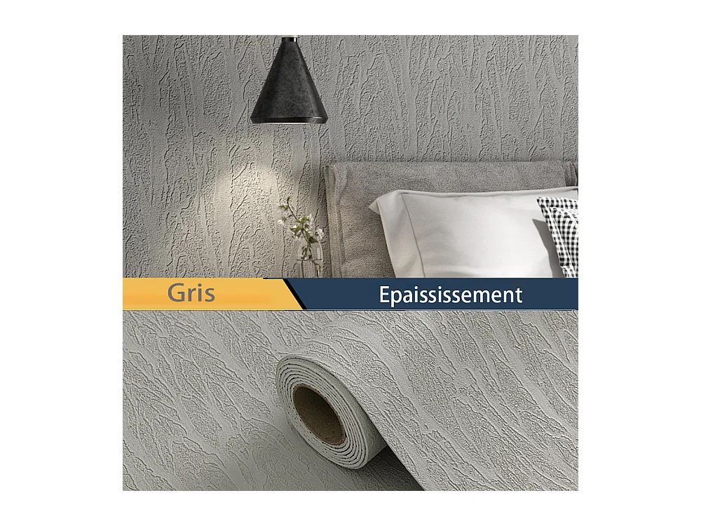 Papier peint 3D effet ondulation gris, autocollant, épais, rouleau de 60 cm x 2,8 m, style jardin doux, 1,68 m²