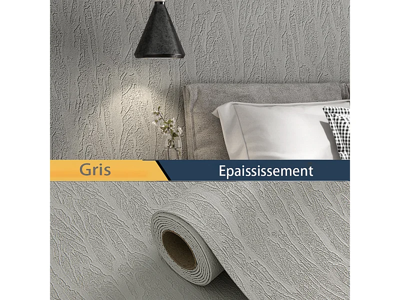 Papier peint 3D effet ondulation gris, autocollant, épais, rouleau de 60 cm x 2,8 m, style jardin doux, 1,68 m²