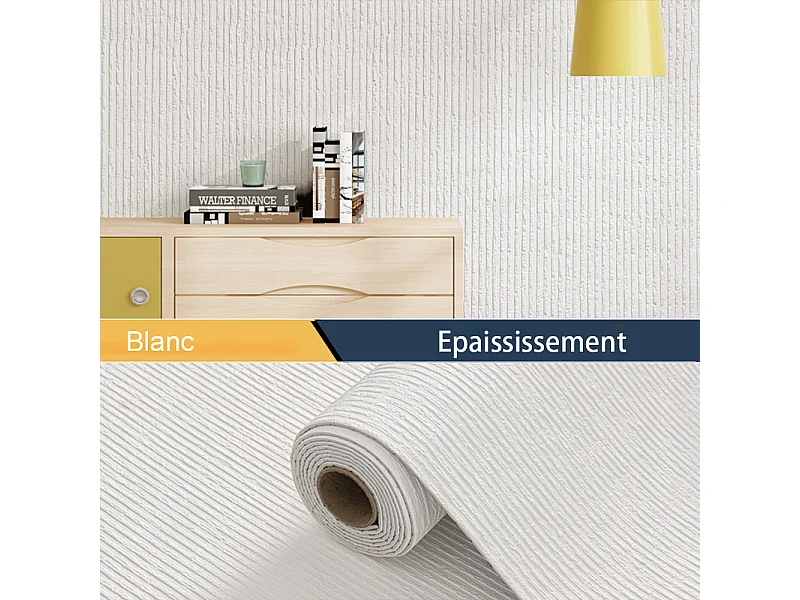 Papier peint 3D effet ciment blanc crème, autocollant, épais, rouleau de 60 cm x 2,8 m, style industriel, 1,68 m²