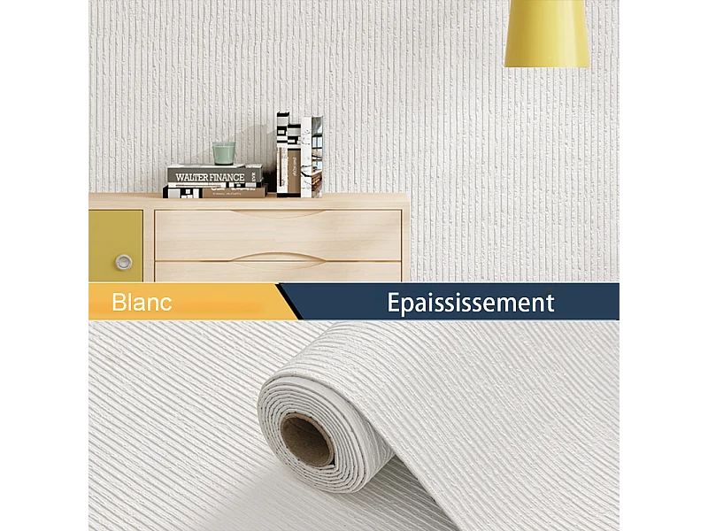 Papier peint 3D effet ciment blanc crème, autocollant, épais, rouleau de 60 cm x 2,8 m, style industriel, 1,68 m²