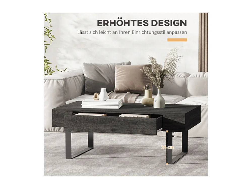Couchtisch Beistelltisch mit Schublade & Regalen,Kaffeetisch einfacher Aufbau, Modernes Design für Wohnzimmer
