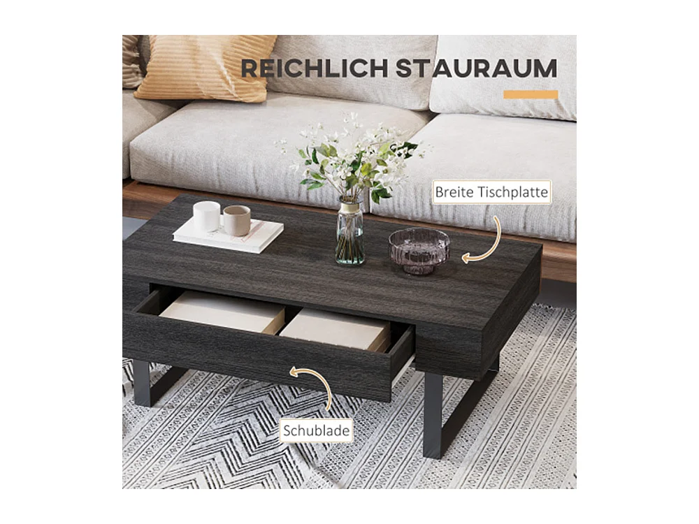 Couchtisch Beistelltisch mit Schublade & Regalen,Kaffeetisch einfacher Aufbau, Modernes Design für Wohnzimmer