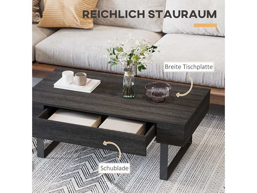 Couchtisch Beistelltisch mit Schublade & Regalen,Kaffeetisch einfacher Aufbau, Modernes Design für Wohnzimmer