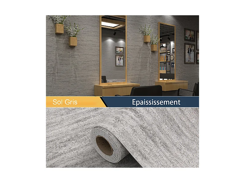 Gris Papier peint 3D effet ciment, autocollant épais, 60 cm x 2,8 m, rouleau industriel, 1,68 m²