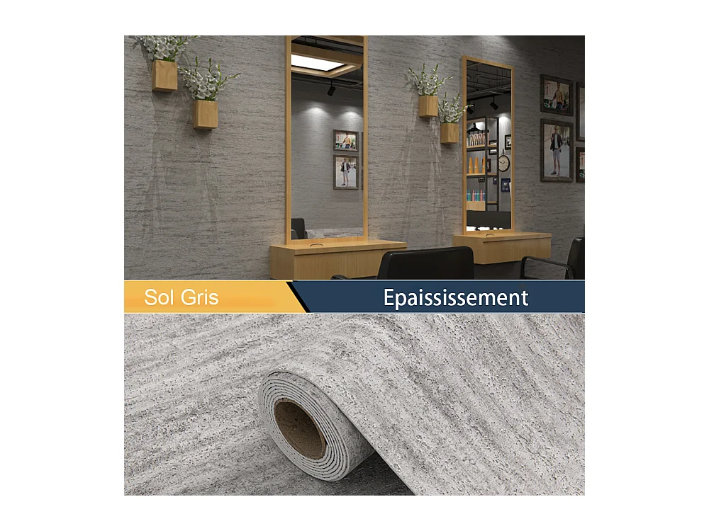 Gris Papier peint 3D effet ciment, autocollant épais, 60 cm x 2,8 m, rouleau industriel, 1,68 m²