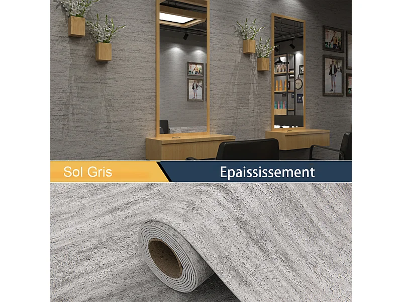Gris Papier peint 3D effet ciment, autocollant épais, 60 cm x 2,8 m, rouleau industriel, 1,68 m²