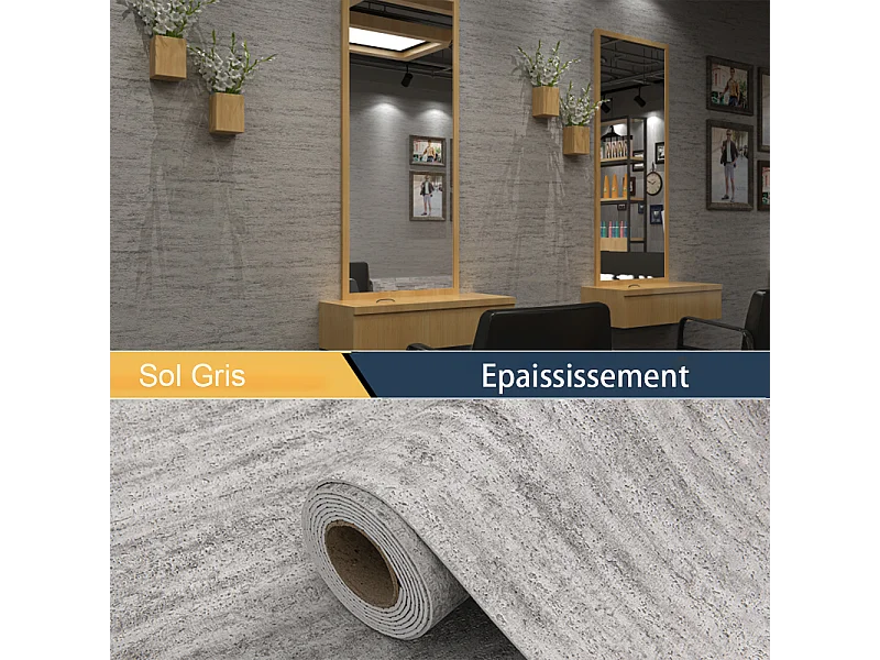 Gris Papier peint 3D effet ciment, autocollant épais, 60 cm x 2,8 m, rouleau industriel, 1,68 m²