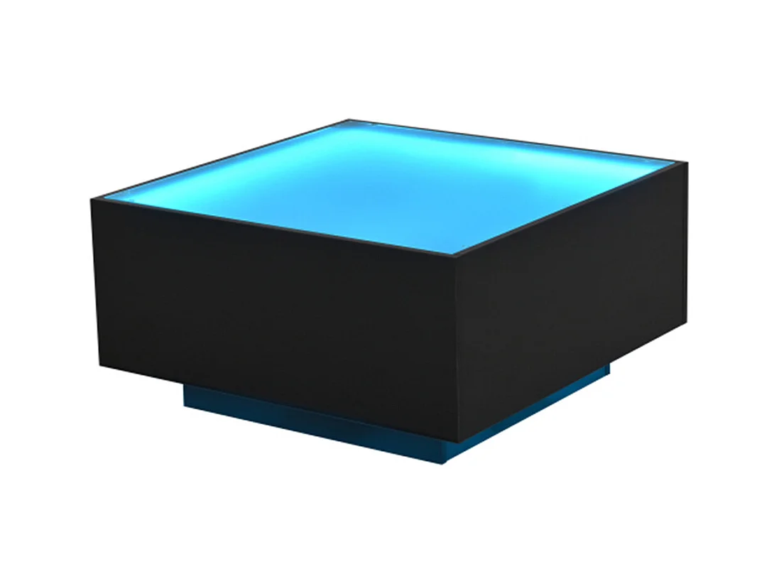 Couchtisch mit Glastischplatte, geometrischer Kaffeetish mit LED-Leuchten, hochglänzende Wohnzimmertisch, Sofatisch,Beistelltisch 70*70*36cm