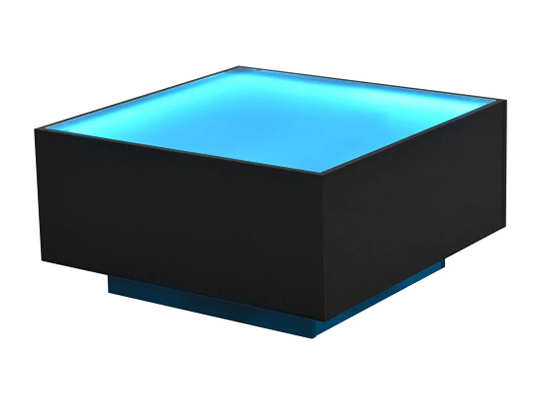 Couchtisch mit Glastischplatte, geometrischer Kaffeetish mit LED-Leuchten, hochglänzende Wohnzimmertisch, Sofatisch,Beistelltisch 70*70*36cm