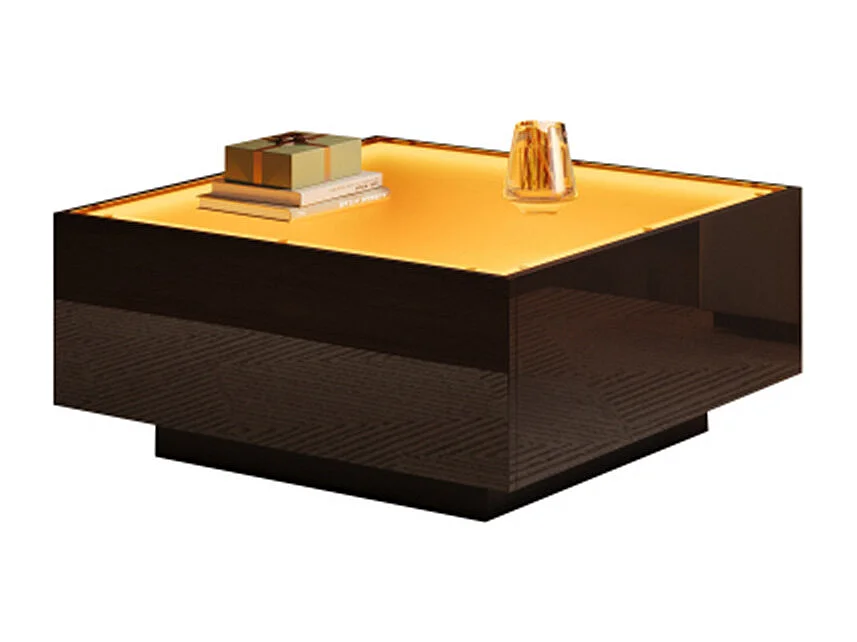 Couchtisch mit Glastischplatte, geometrischer Kaffeetish mit LED-Leuchten, hochglänzende Wohnzimmertisch, Sofatisch,Beistelltisch 70*70*36cm