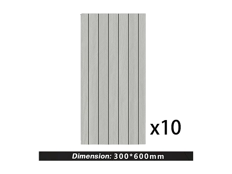 10 papiers peints autocollants 3D effet bois 30 cm x 60 cm, gris, 1,8 m²