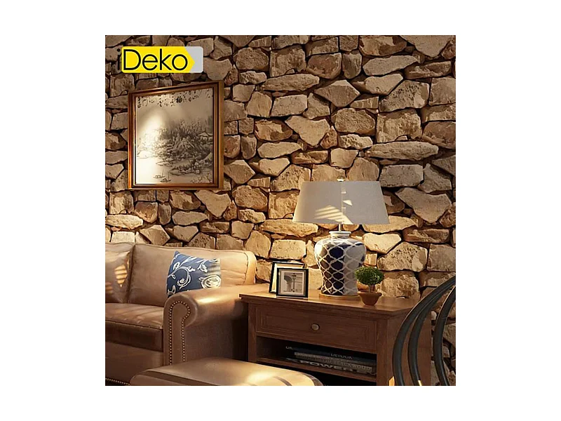 Papier peint trompe-l'œil, aspect brique antique, 10 mètres, 0,53 mètre, pierre Art déco