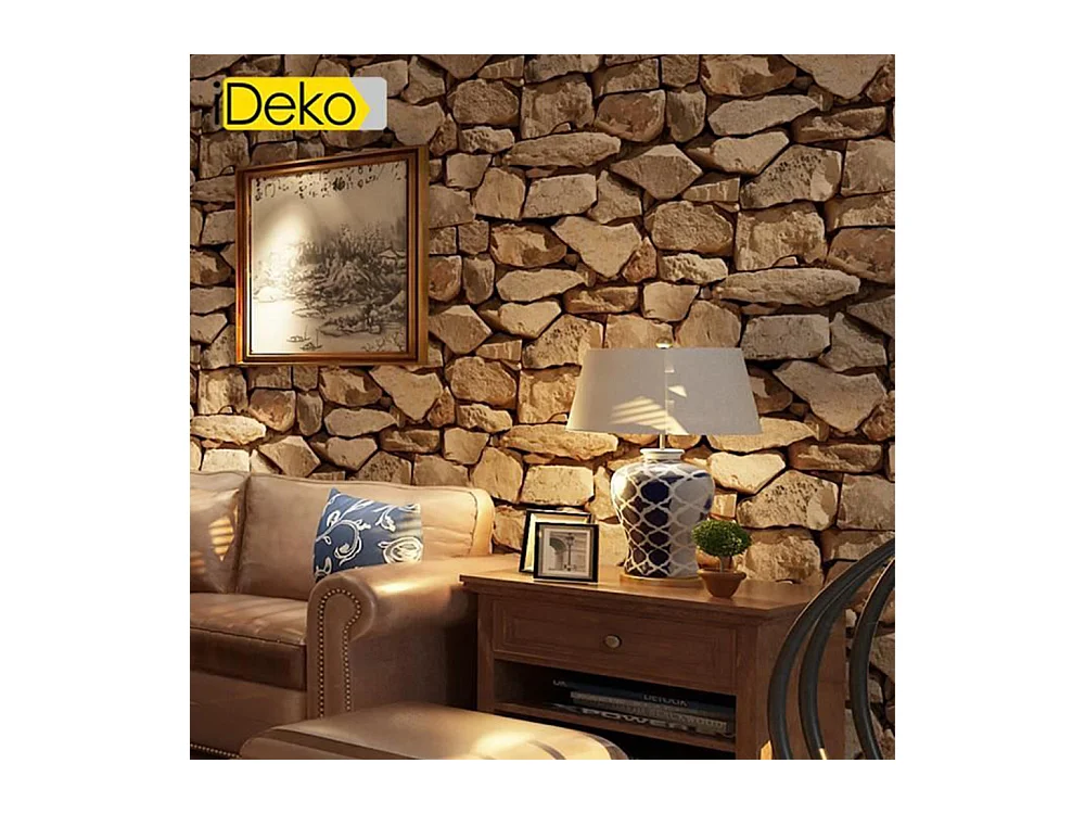 Papier peint trompe-l'œil, aspect brique antique, 10 mètres, 0,53 mètre, pierre Art déco