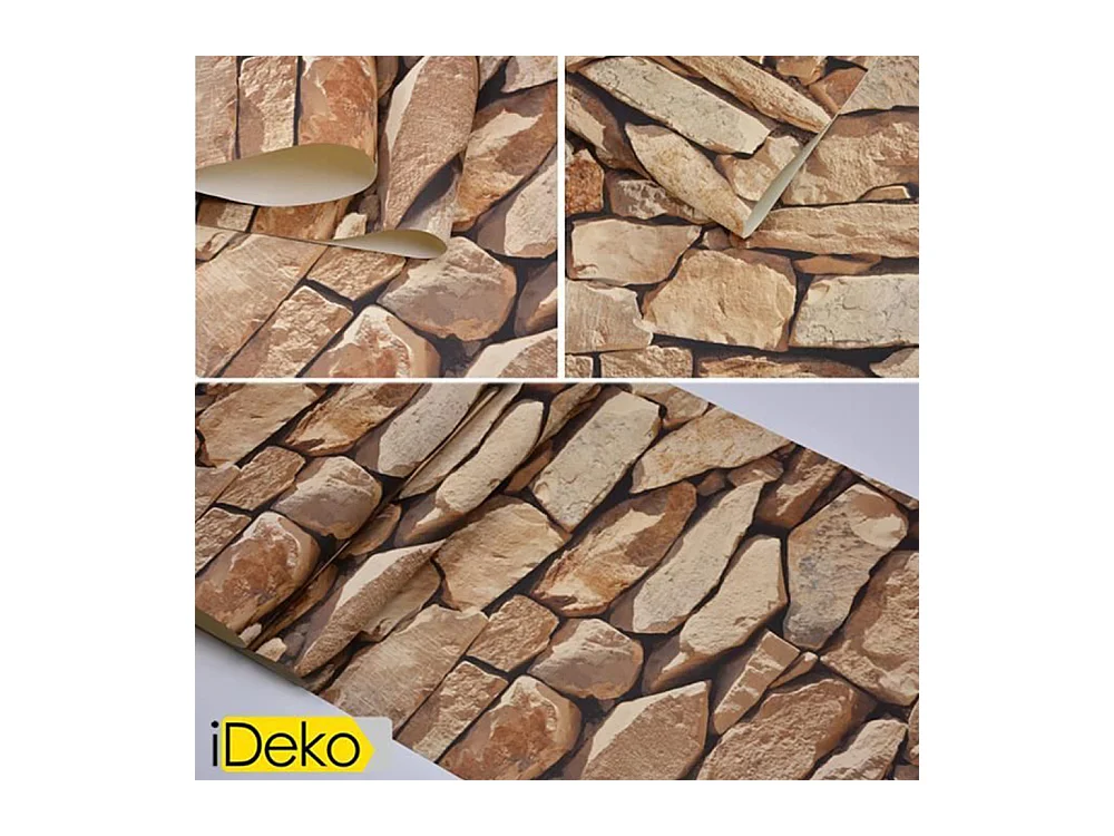 Papier peint trompe-l'œil, aspect brique antique, 10 mètres, 0,53 mètre, pierre Art déco