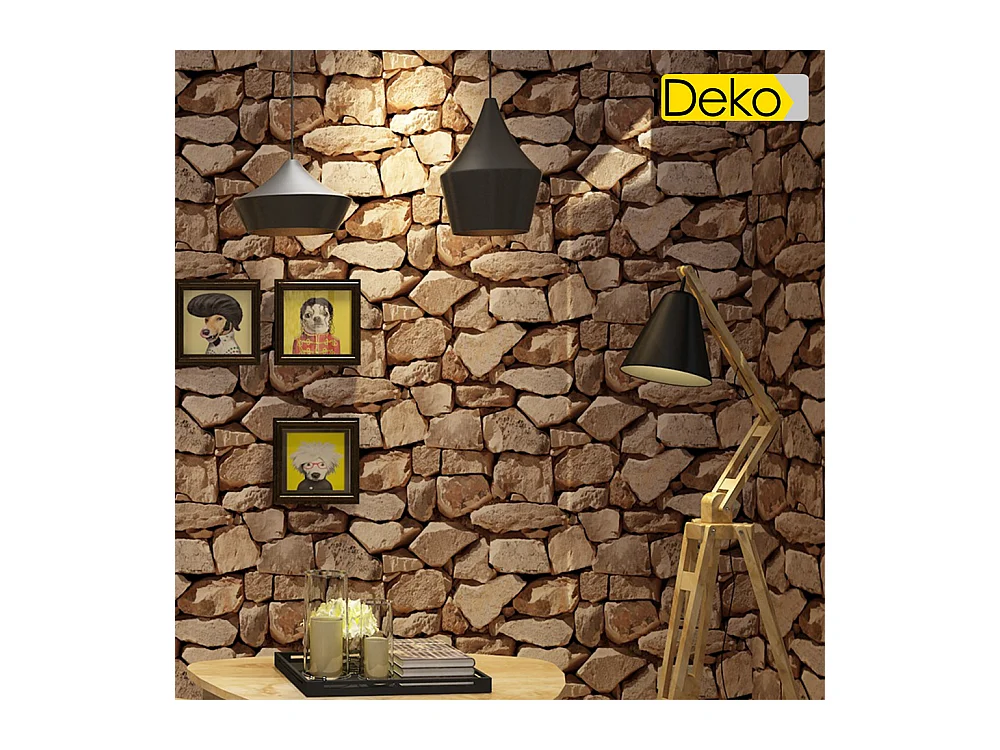 Papier peint trompe-l'œil, aspect brique antique, 10 mètres, 0,53 mètre, pierre Art déco