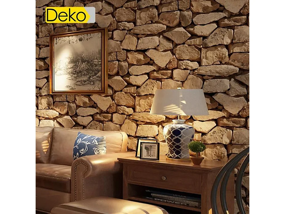 Papier peint trompe-l'œil, aspect brique antique, 10 mètres, 0,53 mètre, pierre Art déco