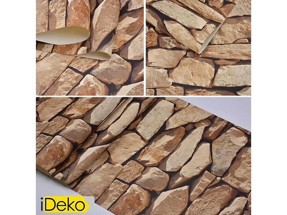 Papier peint trompe-l'œil, aspect brique antique, 10 mètres, 0,53 mètre, pierre Art déco