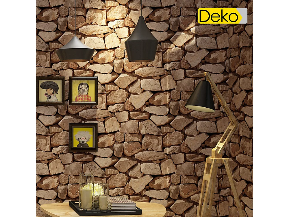 Papier peint trompe-l'œil, aspect brique antique, 10 mètres, 0,53 mètre, pierre Art déco