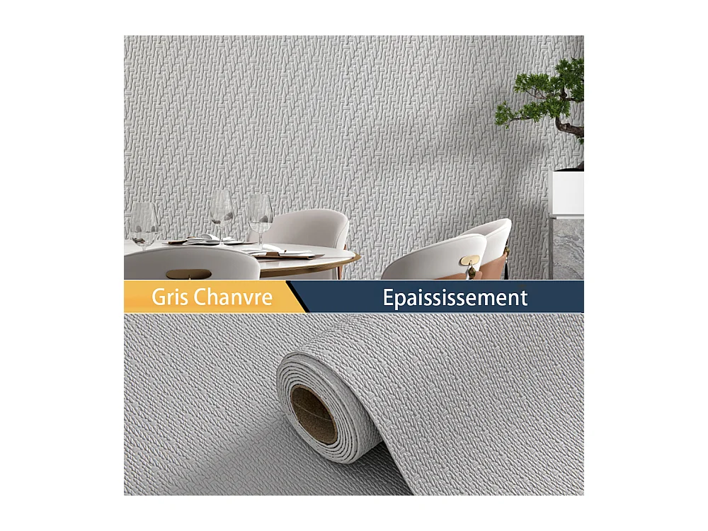 Papier peint autocollant épais effet tissu gris, 60 cm x 2,8 m, style jardin, 1,68 m²