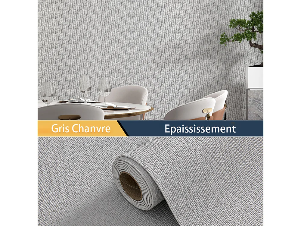 Papier peint autocollant épais effet tissu gris, 60 cm x 2,8 m, style jardin, 1,68 m²