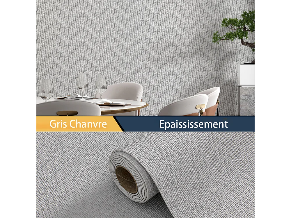 Papier peint autocollant épais effet tissu gris, 60 cm x 2,8 m, style jardin, 1,68 m²