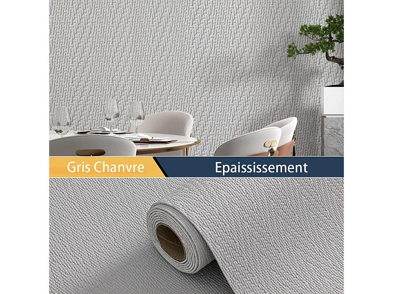 Papier peint autocollant épais effet tissu gris, 60 cm x 2,8 m, style jardin, 1,68 m²