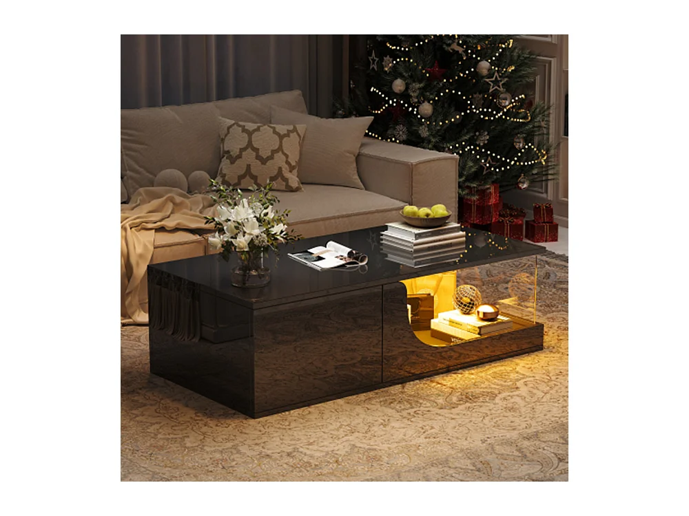 Couchtisch,Sofatisch mit 2 Schubladen, Hochglanz Wohnzimmer Beistelltisch, MDF Wohnzimmertisch, kaffeetisch mit LED,100*50*30cm