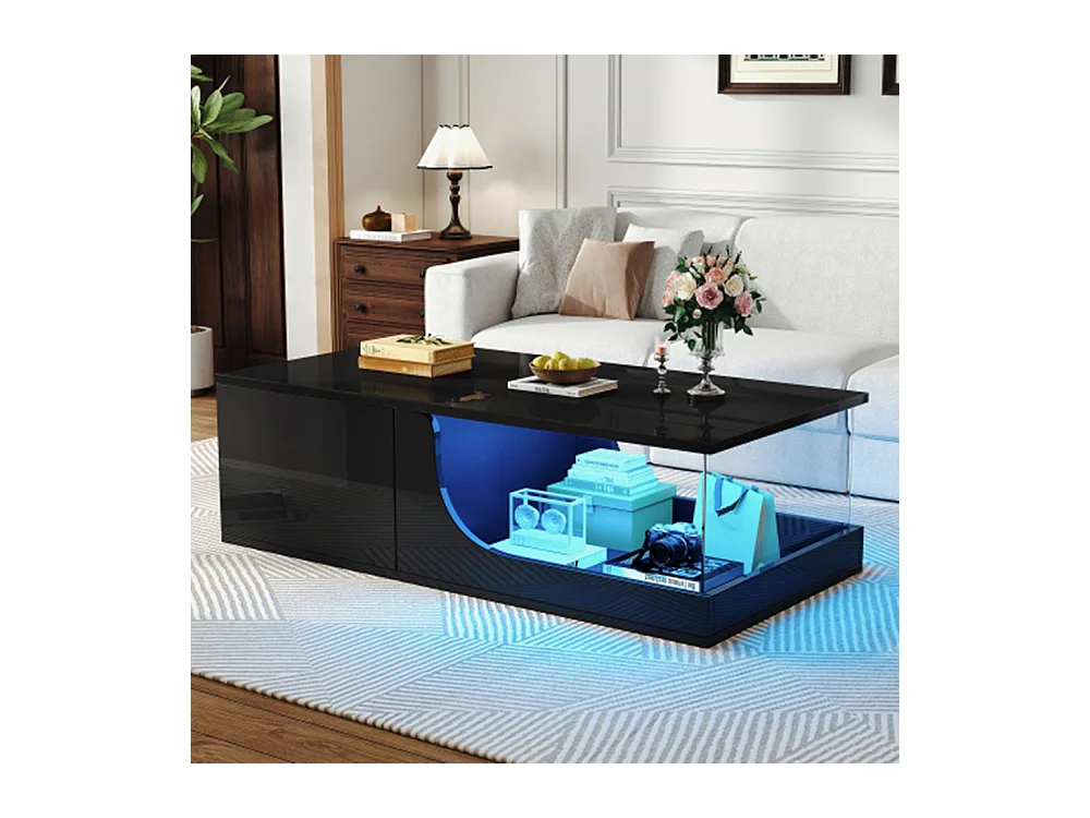 Couchtisch,Sofatisch mit 2 Schubladen, Hochglanz Wohnzimmer Beistelltisch, MDF Wohnzimmertisch, kaffeetisch mit LED,100*50*30cm